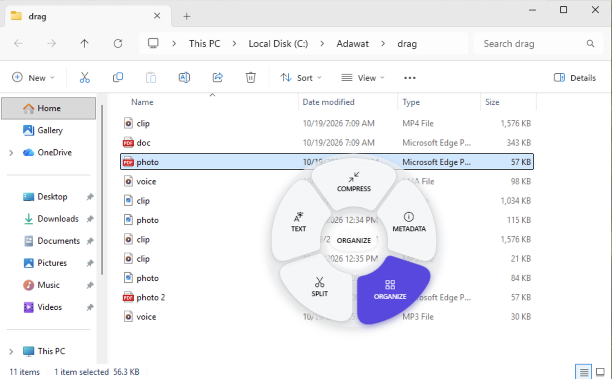 The Tools wheel for a PDF in File Explorer on Windows 11